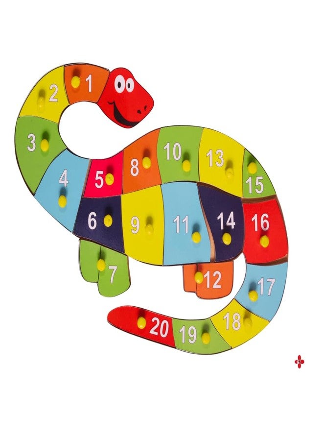 Toyjos Dinosaur Shape Wooden Board with Numbers Knob Puzzle | 1 to 20 Counting Numbers Preschool Learning Game | Kids Educational Pegged Puzzle Board Toys Birthday Gifts for Boys, Girls (Ages 2+) - Image 2